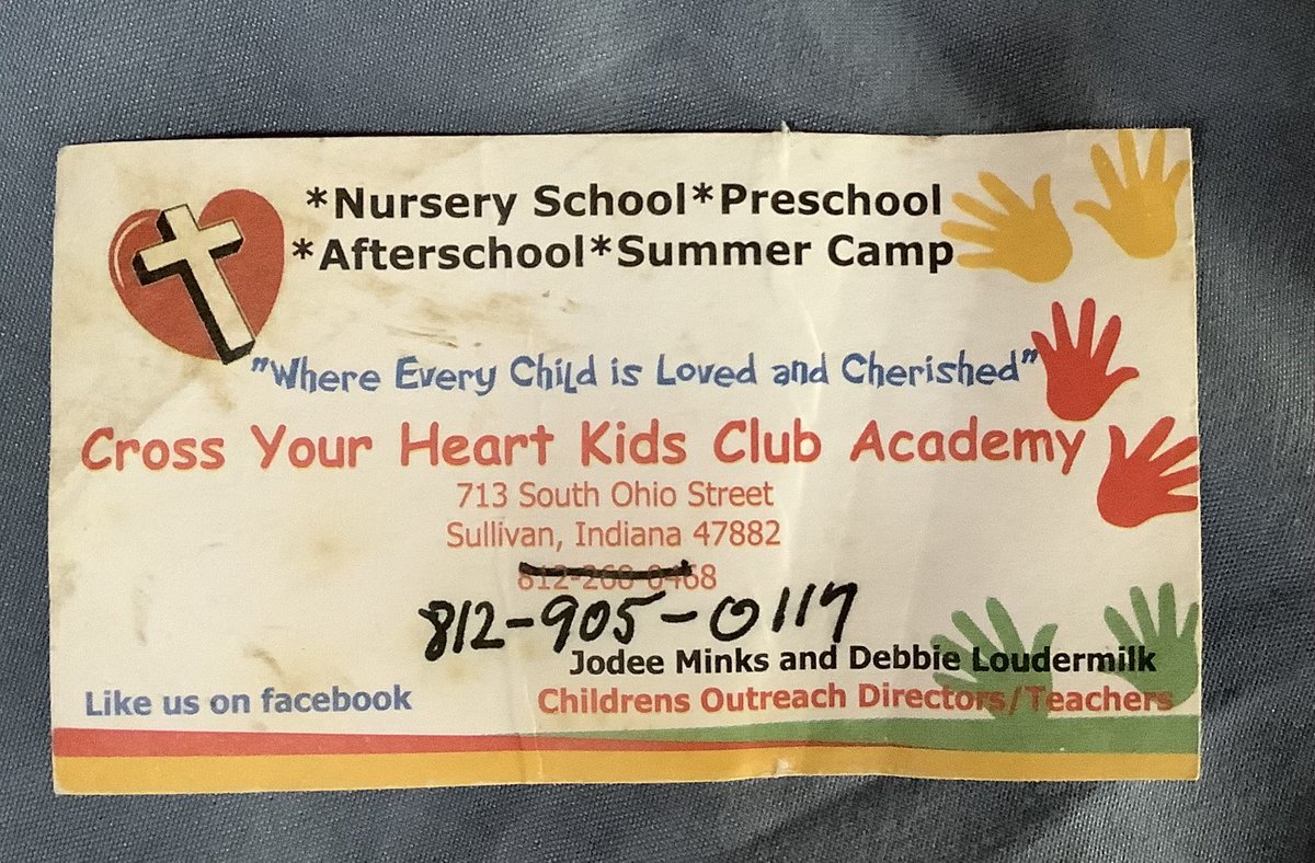 I found this card in my yard yesterday, from Sullivan, Indiana. Cross Your Hearts Kids Academy was destroyed in last Friday's tornado. Sullivan is 64 miles as the crow flies from my house. More severed weather in today's forecast. Stay safe, Hoosiers. <a href="/WTHRcom/">WTHR.com</a> <a href="/NWSIndianapolis/">NWS Indianapolis</a>