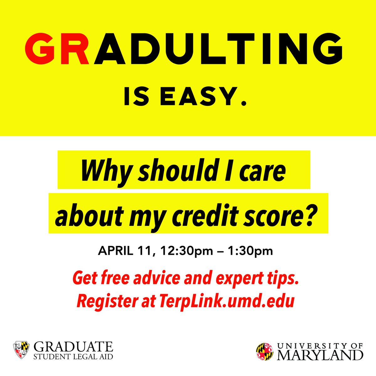 Low Credit? No Credit? Or just wanting to maintain your credit score? Look no further, join <a href="/UMD_GLAO/">GLAO</a>  for a free one-hour workshop on the importance of credit scores, how to maintain your credit, and where to check your credit scores.

On zoom so you can join from anywhere! #UMD