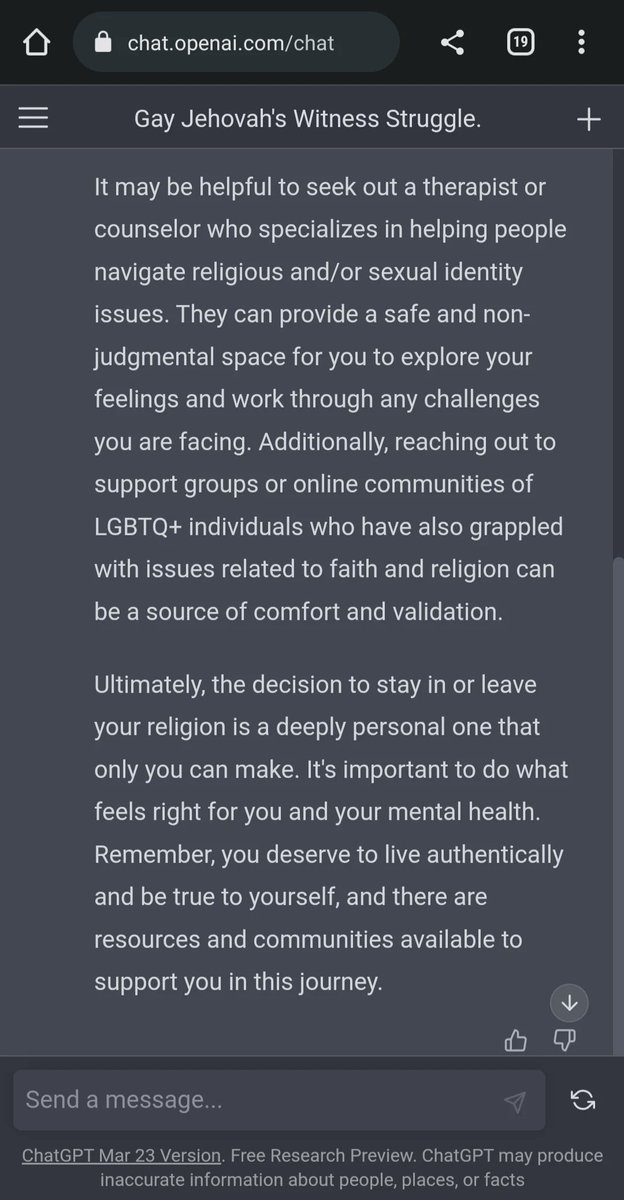 When a robot is more compassionate than a religion 😔🏳️‍🌈

I just saw this on the ExJW subreddit.

#ExJW 
#JW 
#JehovahWitnesses 
#BestLifeEver 
#JWorg 
#ItsAcult 
#iGotOut