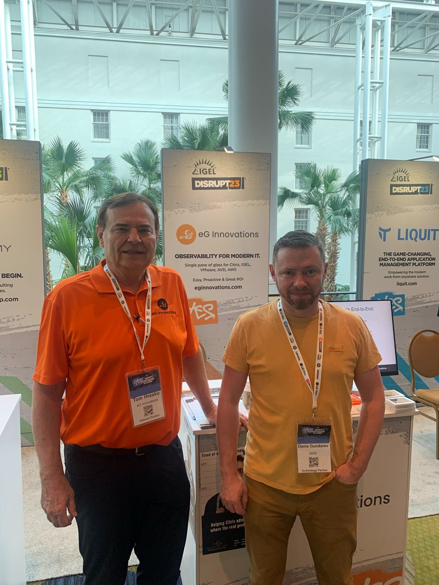 eG Innovations (@eginnovations) on Twitter photo Lots of our favorite people at <a href="/IGEL_Technology/">IGEL</a> #DISRUPT23 in Nashville - including <a href="/awscloud/">Amazon Web Services</a> protocol guru <a href="/fdwl/">Denis Gundarev</a> - if you want to see monitoring of his awesome work on WSP and NICE DCV for WorkSpaces / Appstream 2.0 - catch next thursdays webinar: lnkd.in/gmCEKY-E Lots of our favorite people at <a href="/IGEL_Technology/">IGEL</a> #DISRUPT23 in Nashville - including <a href="/awscloud/">Amazon Web Services</a> protocol guru <a href="/fdwl/">Denis Gundarev</a> - if you want to see monitoring of his awesome work on WSP and NICE DCV for WorkSpaces / Appstream 2.0 - catch next thursdays webinar: lnkd.in/gmCEKY-E