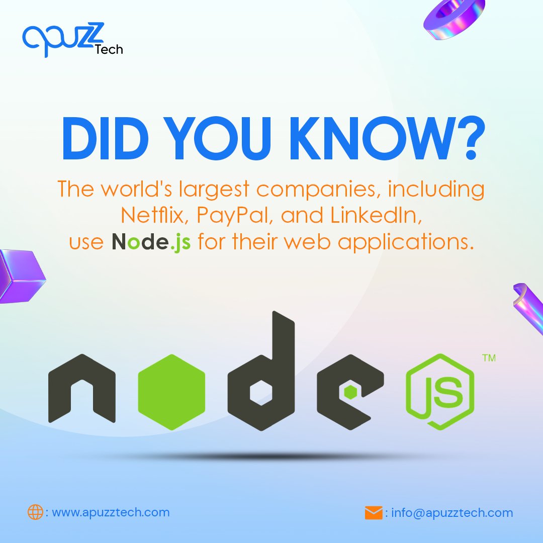 ApuzzTech's tweet image. 𝐃𝐢𝐝 𝐲𝐨𝐮 𝐤𝐧𝐨𝐰?? 🤔

Node.js is the go-to platform for tech giants like Netflix, PayPal, and LinkedIn?

We're excited to bring this cutting-edge technology to your web applications!

#nodejs #apuzztech #nodejsdevelopment #didyouknow #fact #nodejsdeveloper #webdevelopment