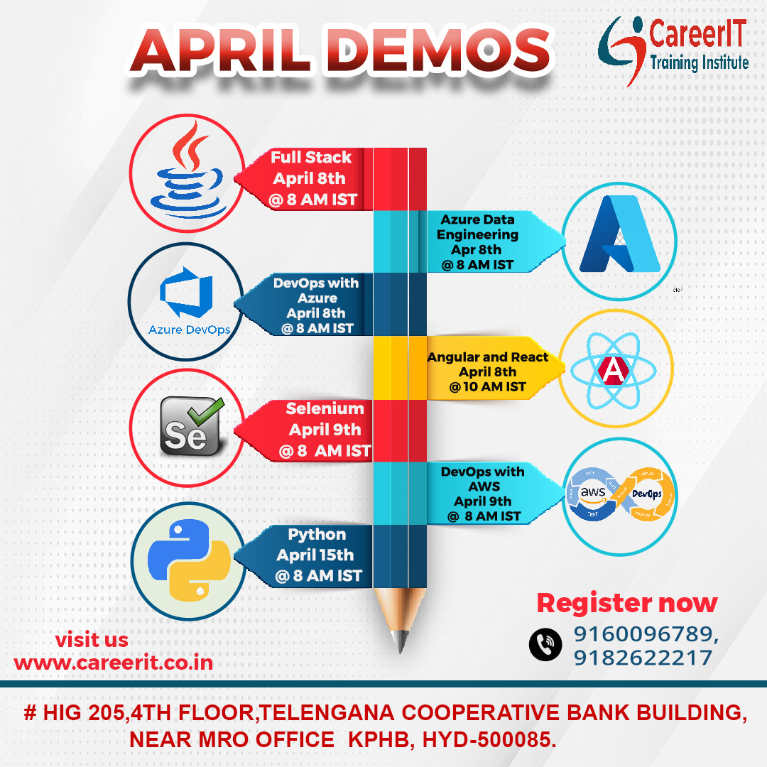 Upgrade your skills at Career IT Trainings
.
Register here to block your seat or share it with your friends. 

forms.gle/cWFbxGR2LXU6Zt… 

Call: 9160096789 &amp; 9182622217 

#Devops #jobseekers #jobsearching #Javafullstack