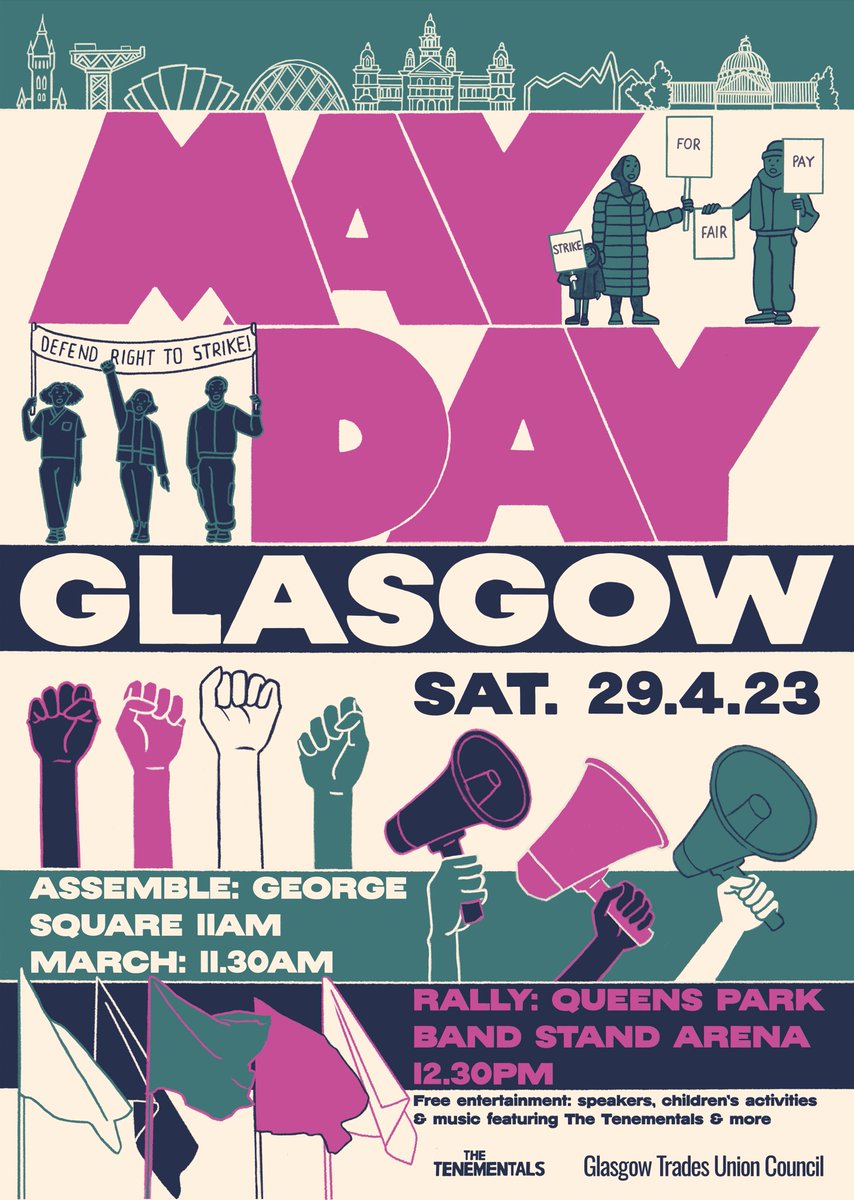 This years Glasgow May Day March and Rally takes place on a SATURDAY, on the 29th April. Assemble 11am George Square. On this day we celebrate the international workers movement- our shared history, our traditions &amp; our collective struggles &amp; victories. See you on the streets!✊🏽