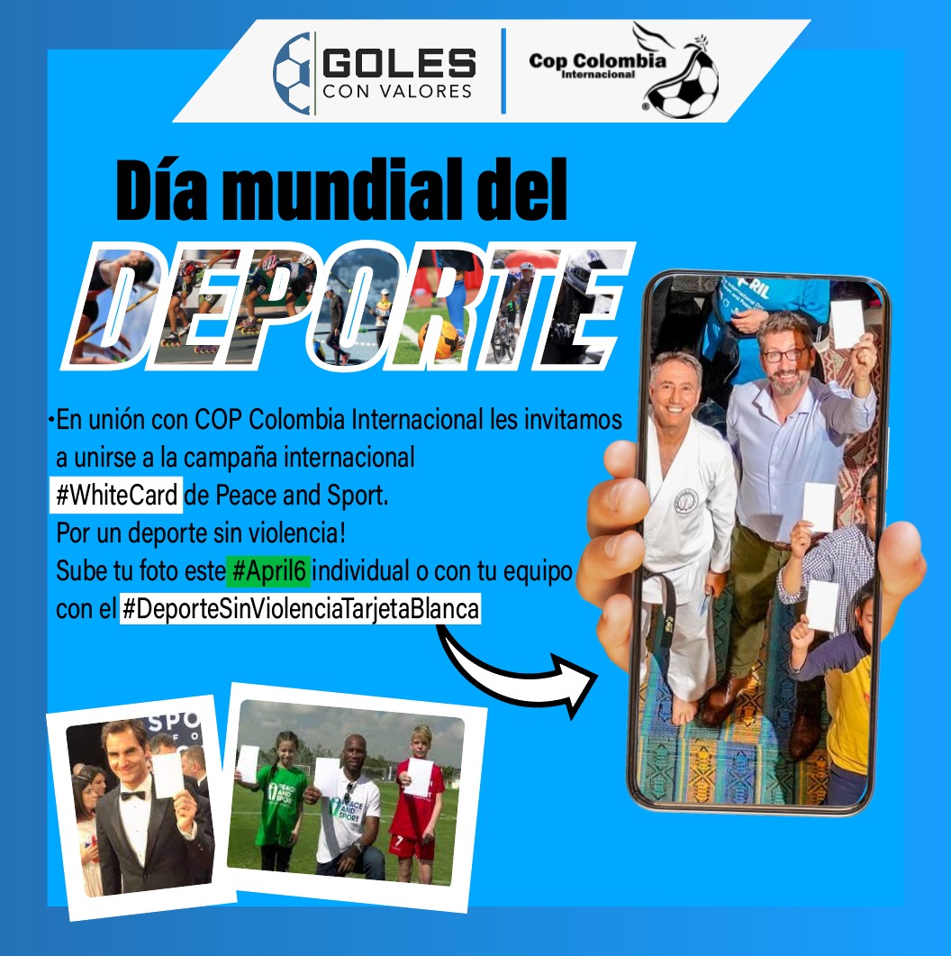 Mañana es el #DiaMundialdelDeporte y nos sumamos la campaña de #PeaceandSport donde promovemos la tarjeta blanca para erradicar la violencia en las canchas! Sube tu foto en apoyo a esta gran causa. #TarjetaBlanca Federer y Drogba ya lo hicieron!