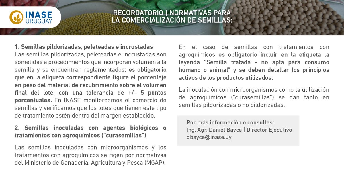 INASE_UY's tweet photo. ⚠️ Recordatorio 👇
Normativas para la comercialización de #semillas 
@MGAPUruguay @PlanAgro @INIA_UY https://t.co/EP7vTfKHbf