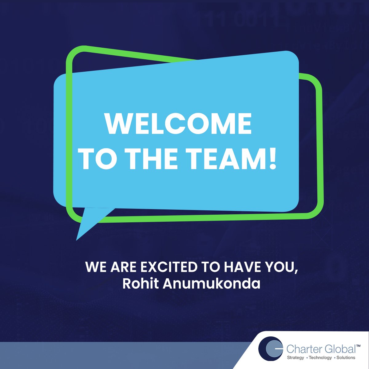 CharterGlobalCG's tweet photo. Welcoming our newest addition to the Charter Global family - Rohit Anumukonda! He has joined our team as the Head of Sales. Looking forward to working together!
#charterglobal #newemployee #hyderabad https://t.co/QjFKoGXUaQ