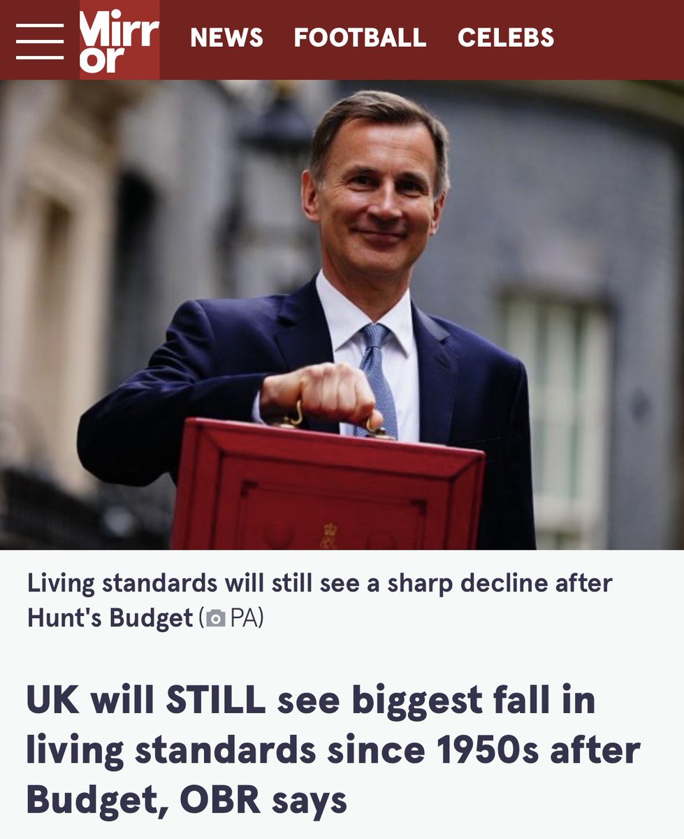 Rich VS Poor 

THE UK TODAY 

Super rich wealth swells by 9% in one year 21/22

VS

2023 Tory budget 
gives forecast of biggest fall in living standards since 1950s for everyone else 

They lie, they gaslight and they steal 

Tell them so in these local elections 😡