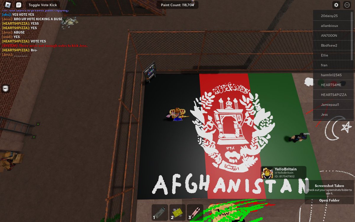 YelloBritain's tweet photo. im making every flag on roblox spray paint day 1: afghanistan #roblox #afghanistan https://t.co/rfeiQxi13P