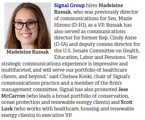 signalgroupdc's tweet photo. NEW from @odwyerpr: "On the Move: Signal Group Recruits Russak"

Read about our new Vice President and staff member promotions:

https://t.co/zee8VslBhb

#washingtondc #comms #signalgroupdc #publicaffairs https://t.co/FmwPHnKT4h