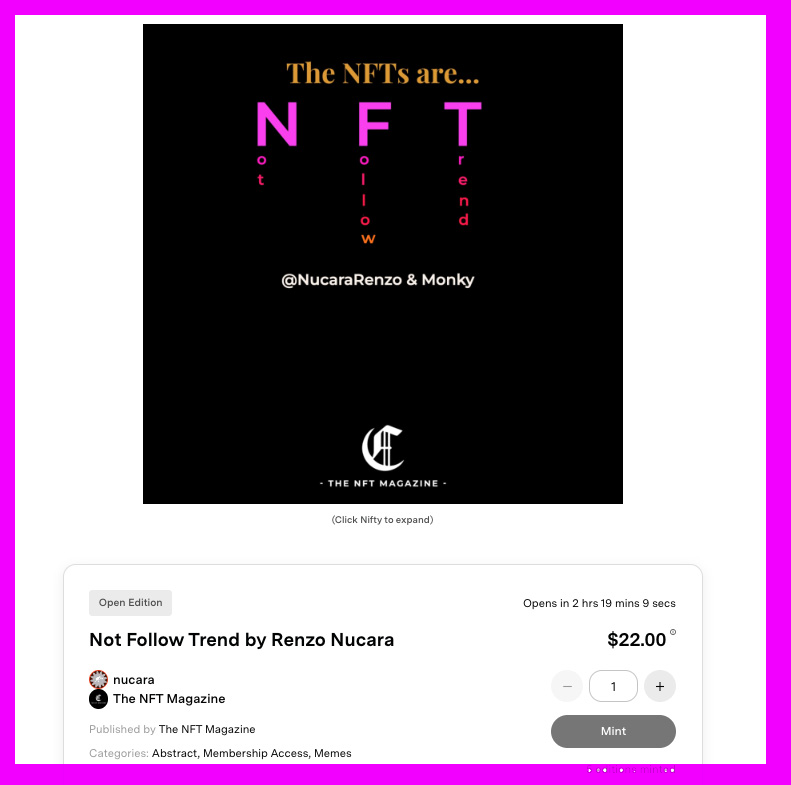 NucaraRenzo's tweet photo. Better a MEME today than an NFT tomorrow! Taste the Monky Meme NFT 🙊😜 was created especially for the READERS MEME of The NFT Magazin https://t.co/zYTnyEaWDc……
@TheNFTMag @ACVAULT @niftygateway @ChiaraCanali @BiancoscuroMag @ZaniniArte
#NotFollowTrend 👈 https://t.co/Y0sukpSI4g