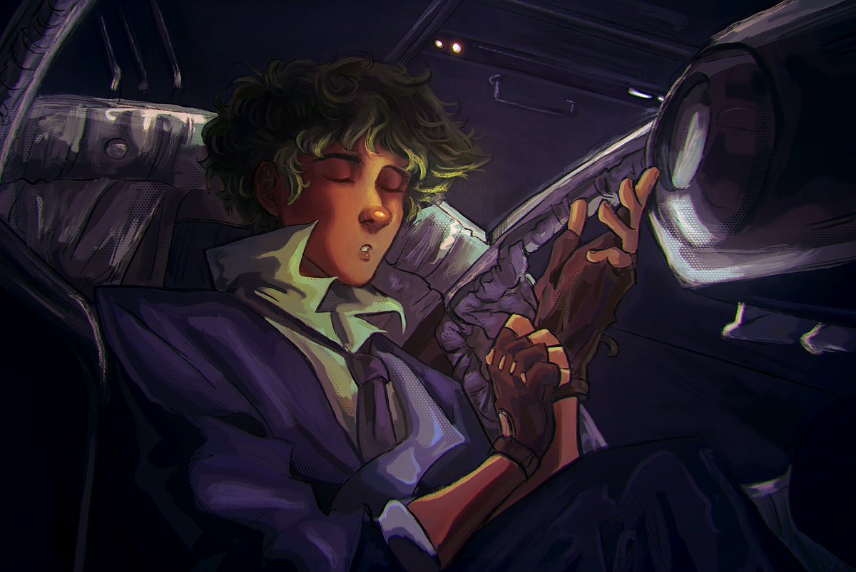 tryniad's tweet image. Id like to interrupt the Trigun posting with a Cowboy Bebop redraw #screencapredraw #spikespiegel #fanart