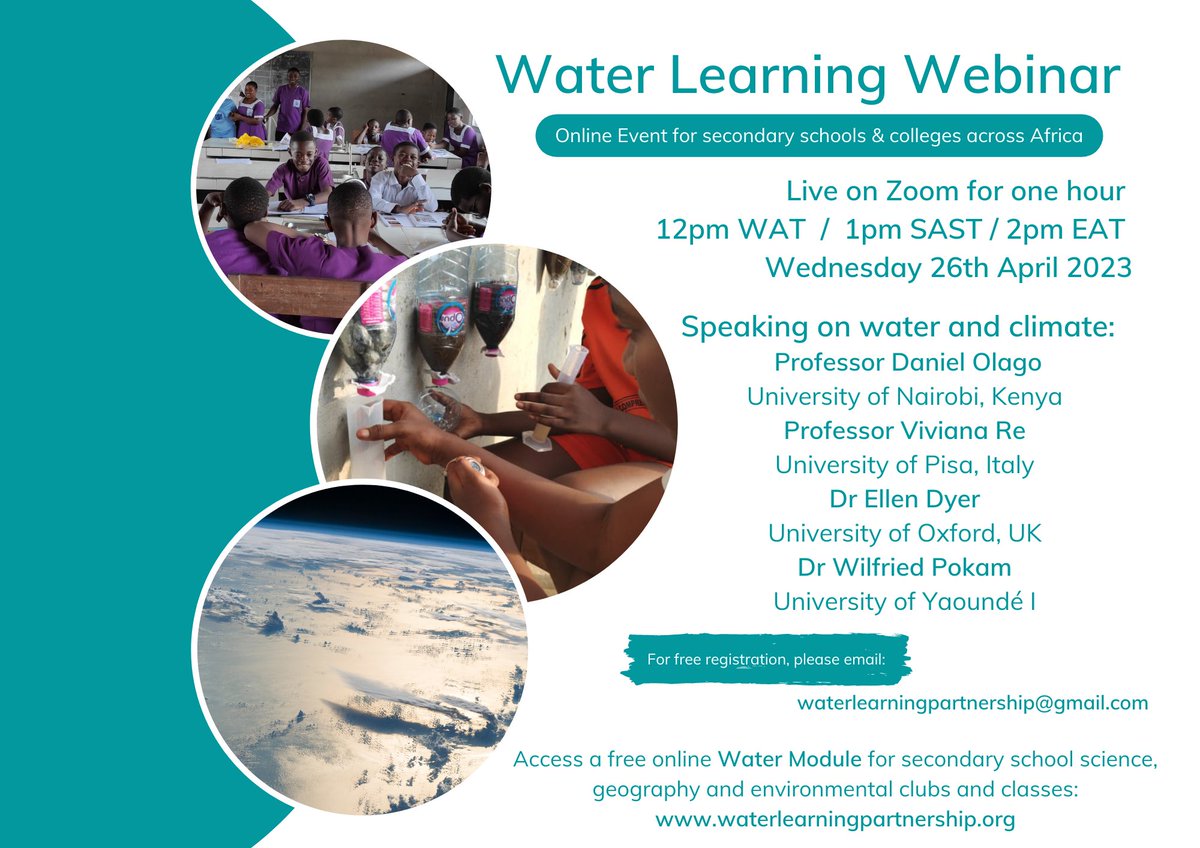 TheWASHYouthNet's tweet photo. Attention Everyone!!  Join the Water Learning Partnership at the University of Oxford for webinar on Water and Climate for secondary schools. Don't miss the chance to help spread the word about water education!  Registration is by email. Check flyer for details.
@UniofOxford https://t.co/N20sHFvgIe