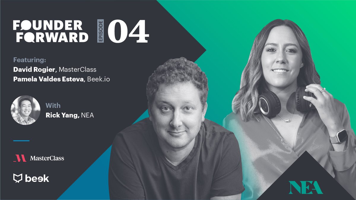 NEA's tweet photo. (1/3)
๐ข Founder Forward - Episode 4 is out now!
@beek_io & @MasterClass: Finding Purpose, Product-Market Fit, and Partners for Growth
โฌ https://t.co/Xnc2VHqVQL