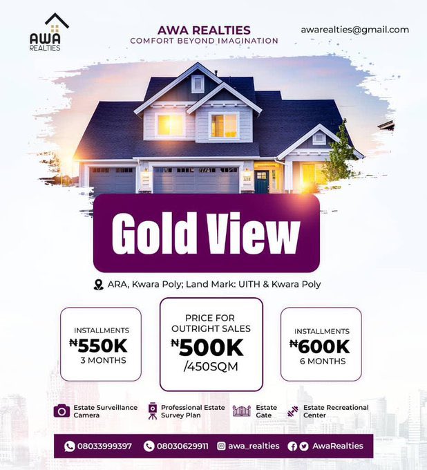 heykamal__'s tweet photo. Owning a Land is a keystone of wealth 💸both financial affluence and emotional security🤸
We are still here with the goodness of Gold View Estate, make that decision now✅

#AWA Realties 🤍
#GoldView Estate is selling fast🔥🔥🔥
Don’t dull on this🫡 https://t.co/omqUMbtFU3
