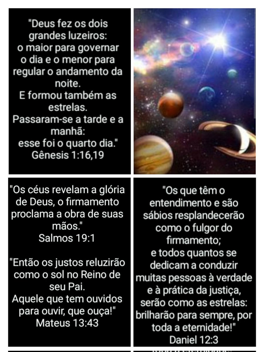 Ora_Vem_Senhor's tweet photo. #QuartoDia
"Declarou Deus:
Haja luminares no firmamento do céu a fim de separar o dia da noite; e sirvam eles de sinais para definir as estações, dias e anos;
e que sejam também luzeiros nos céus, para iluminar toda a terra!
E assim aconteceu."
Gênesis 1:14,15 https://t.co/Z7jKJYhMzQ
