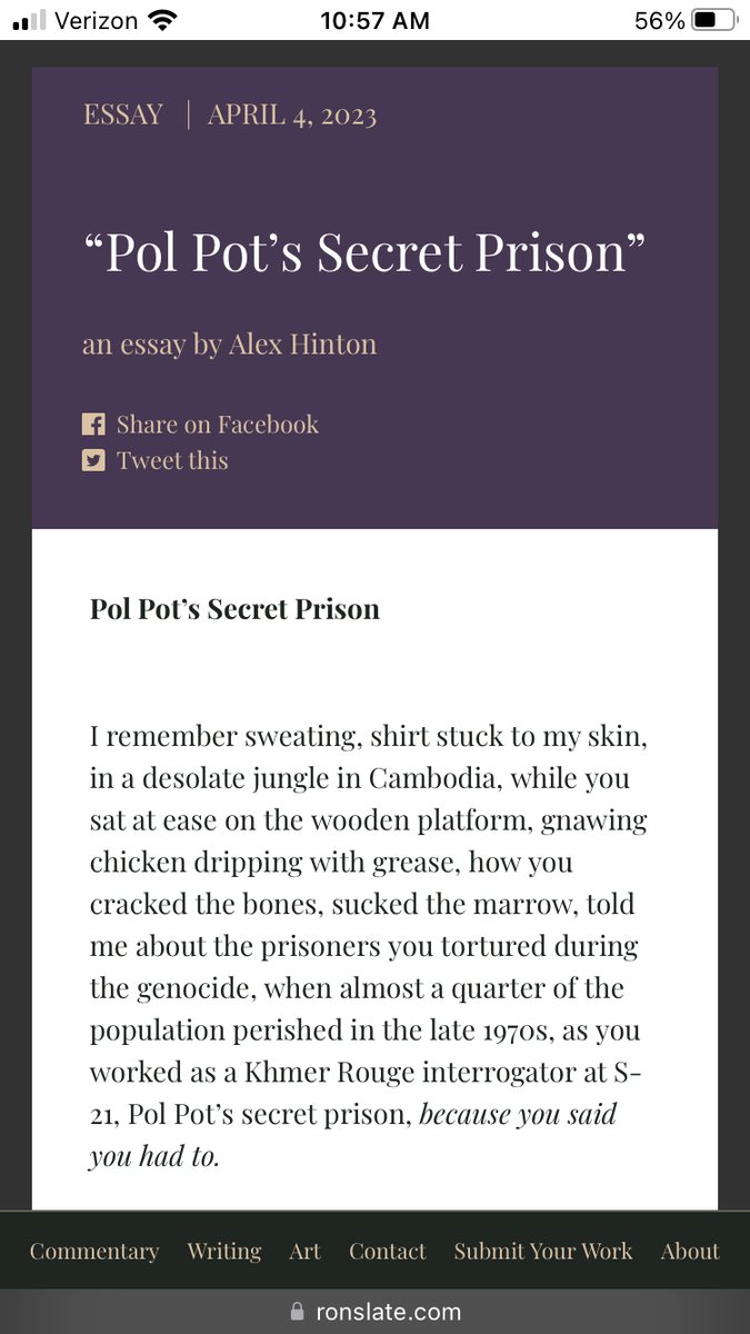 AlexLHinton's tweet photo. **New Pub Alet**
My essay on interviewing a Khmer Rouge #torturer in a jungle in #Cambodia is out with @On_the_Seawall. Thanks to @ronslate for publishing this creative non-fiction piece #ethnographicwriting.
https://t.co/dDdNnPaEtx https://t.co/UGk7MgGbBH