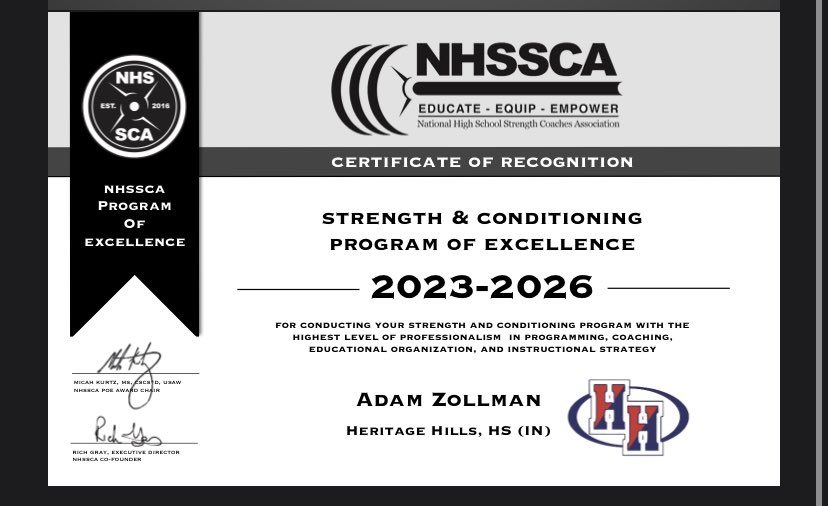 ItsTheLawSon's tweet photo. Shout out to @ZollmanStrength on his NHSSCA Program of Excellence Award! I’ve watched the behind the scenes of him working toward this for years &amp; glad to see it come to fruition!! Only 40 in the nation ever! Congratulations!!!!! 💪🏼🙌🏼 https://t.co/41ah1jP11A