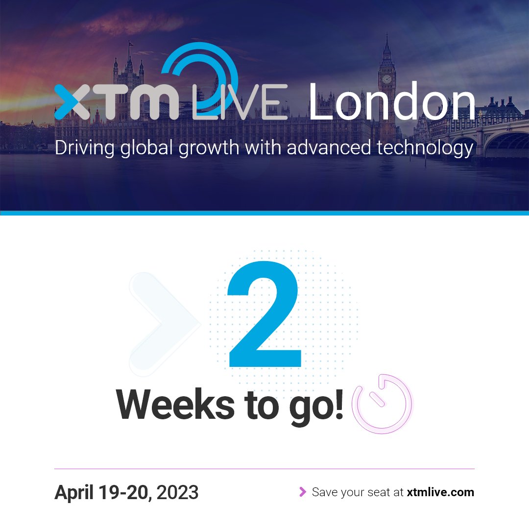 xtmintl's tweet photo. There are just 2 weeks to go to XTM Live 2023! ⏳
Still don't have a ticket? Then sign up for our waiting list and we'll get back in touch with you if tickets become available again ➡️ https://t.co/5IoMc2XgYK
#XTMLive #Localization #LocalizationEvents https://t.co/V8qTXyFDZE