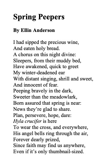 ellin_anderson's tweet image. The tiny #SpringPeeper #frog starts singing around the first week in April, close to #Easter, and bears a #cross on his back in memory of #Jesus. #GoodFriday #HolyWeek #LegendaryWednesday Nice blog tells how to get children involved in backyard nature:
soulyrested.com/2017/04/19/spr…