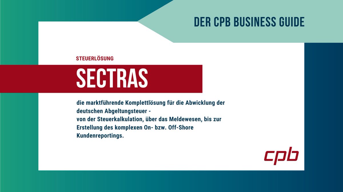 SECTRAS deckt das Steuerreporting für in Deutschland steuerpflichtige Kunden mit einer Konto-/Depotverbindung ab. Es erzeugt alle notwendigen Meldungen im dafür vorgesehenen Format und kann diese an die zuständige Behörde übermitteln.

Mehr Infos unter cpb-software.com/solutions-prod…