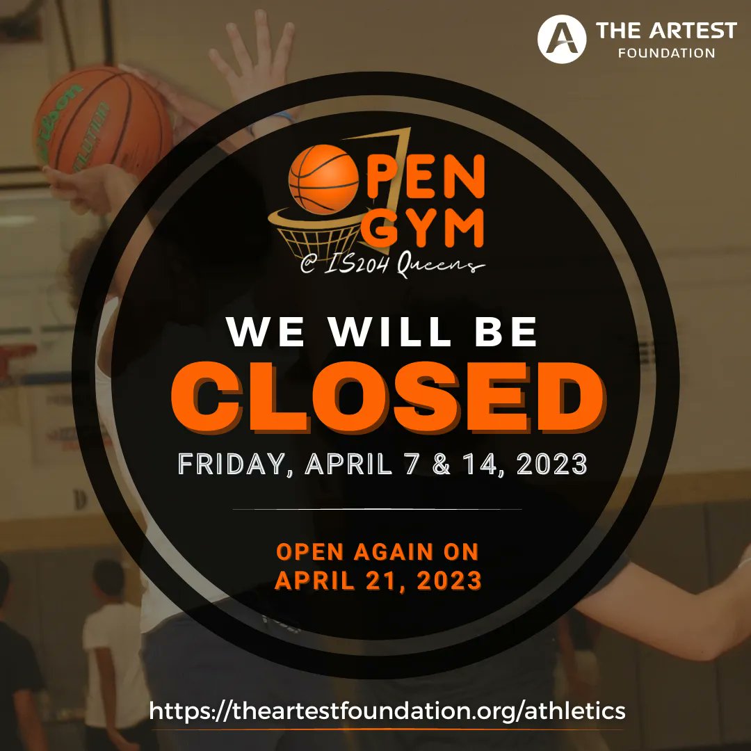 Attention everyone! 📣 

We regret to inform you that the open gym will be closed this Friday, April 7, in observance of Good Friday and next week, April 14, for Spring Break. But don’t worry, we’ll see you all back on April 21!⁣⁣ 

#TAF #theartestfoundation #ronartest #queens