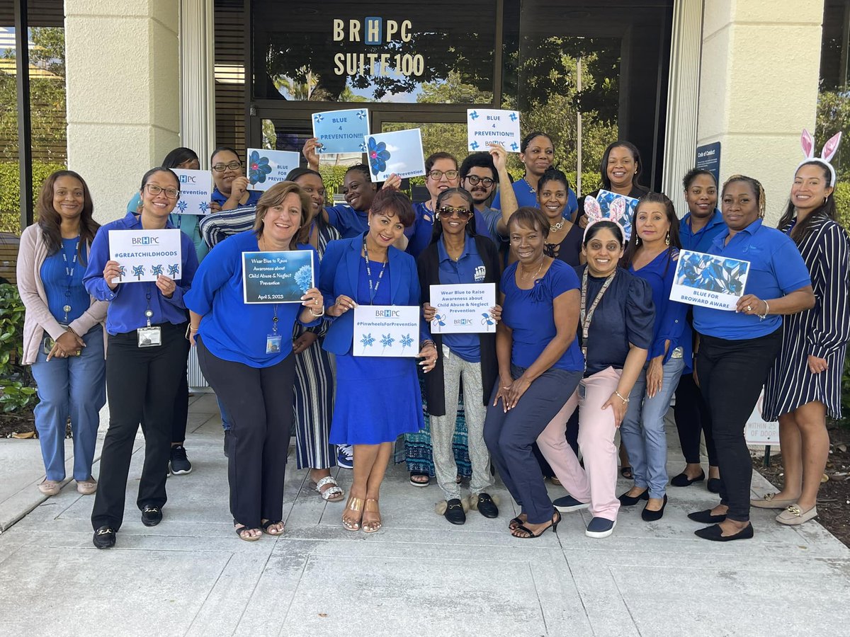 BRHPC wears BLUE today for Child Abuse & Neglect Prevention Month! #BRHPCHealth #Blue4Prevention #GreatChildhoods #PinwheelsForPrevention #Blue4BrowardAware