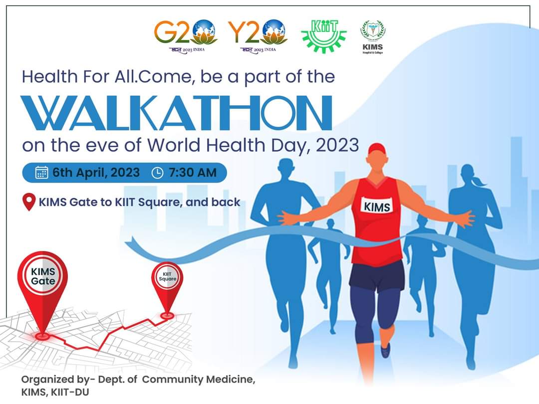 KIITUniversity's tweet image. Walking towards wellness, one step at a time!  

Join us tomorrow on the occasion of World Health Day, for our Walkathon on the theme "Health for All" Organised by the Dept. of Community Medicine, KIMS, the walk starts from the KIMS gate to KIIT square and back.
See you there!