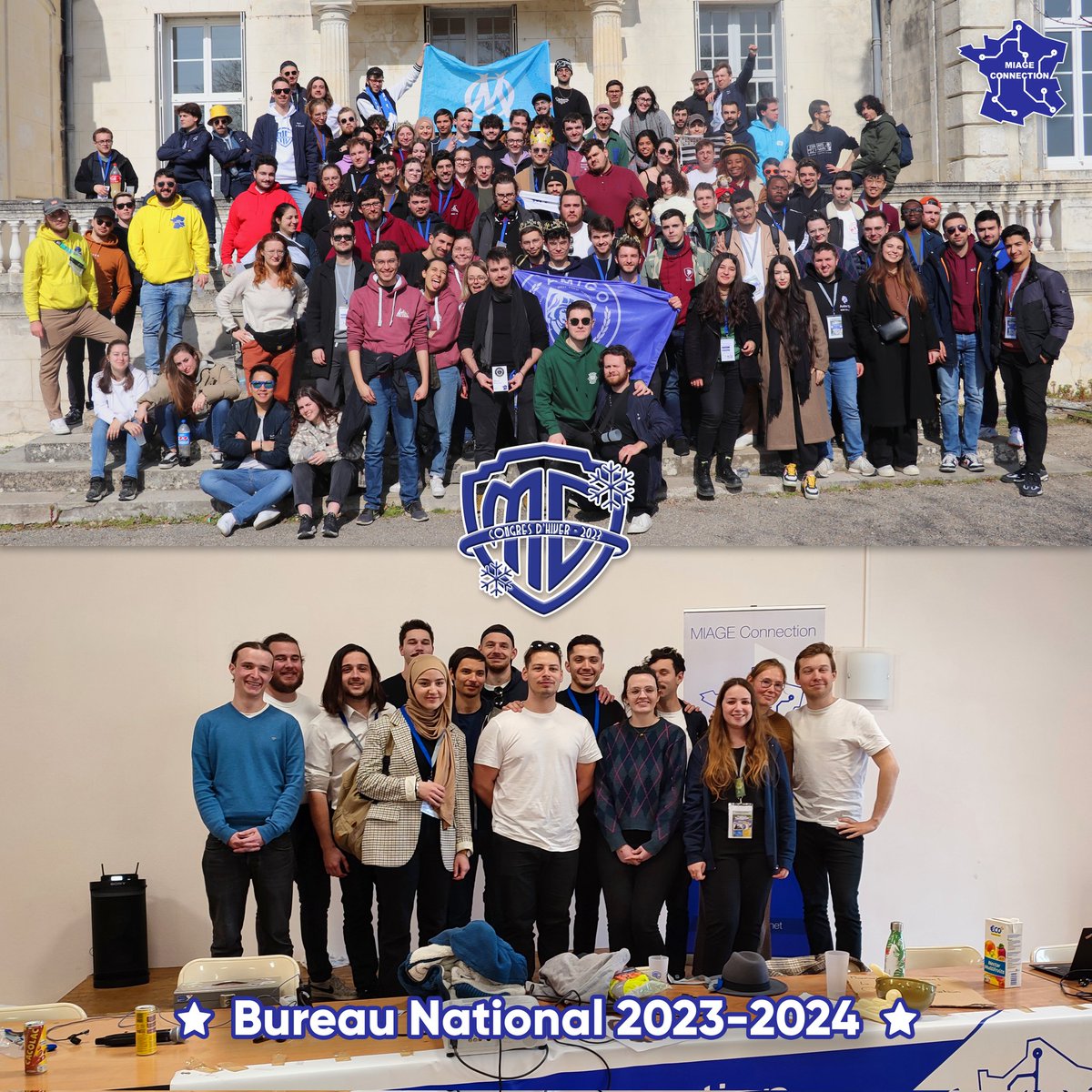 MIAGEConnection's tweet image. ❄️ Notre Congrès d'Hiver annuel a eu lieu cette année du 3 au 5 Mars au Domaine de Peyreguilhot, co-organisé avec @AssoAtem 🦆❄️

🗳️ Merci au Bureau sortant pour le travail accompli cette année et bonne chance au Bureau National élu 👍

#MIAGE #LaMIAGECestLePartage