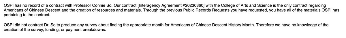 waasianequality's tweet photo. We are still investigating the false claim that @uw prof. Connie So made that she was asked by @waOSPI "to evaluate whether January is the best month to honor 'Americans of Chinese Descent'". OSPI denies such a claim.  1/n #waleg @WAHouseDems @WaHouseGOP @dospueblos @jcamden https://t.co/sHGWFdBMj3