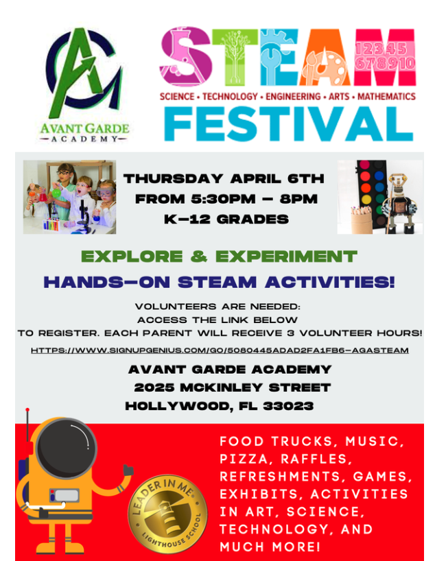 AGABrowardFL's tweet photo. Explore &amp; Experiment with Hands-On STEAM activities!

Volunteers are needed:
- Access the link below to register. Each parent will receive 3 volunteer hours!
https://t.co/nyklImDgn4

Learn more here:  https://t.co/OdgYswjPcI

#HandsOnSTEM #festival #explore https://t.co/shGaBOpqoj