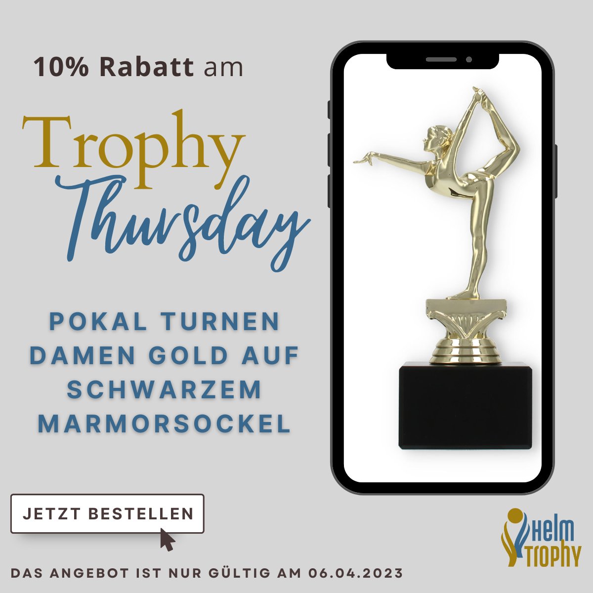 helmtrophy's tweet photo. Morgen ist #TrophyThursday! 😍 Spart 10% auf Pokal Kunststofffigur Turnen Damen gold 🥇🤸! Nur am 6. April 2023! Beeilt euch 👉
https://t.co/GlKVHZpBO7 🎉🏆 #HelmTrophy #Angebot #Turnen #Sportverein https://t.co/GysBz74Nta