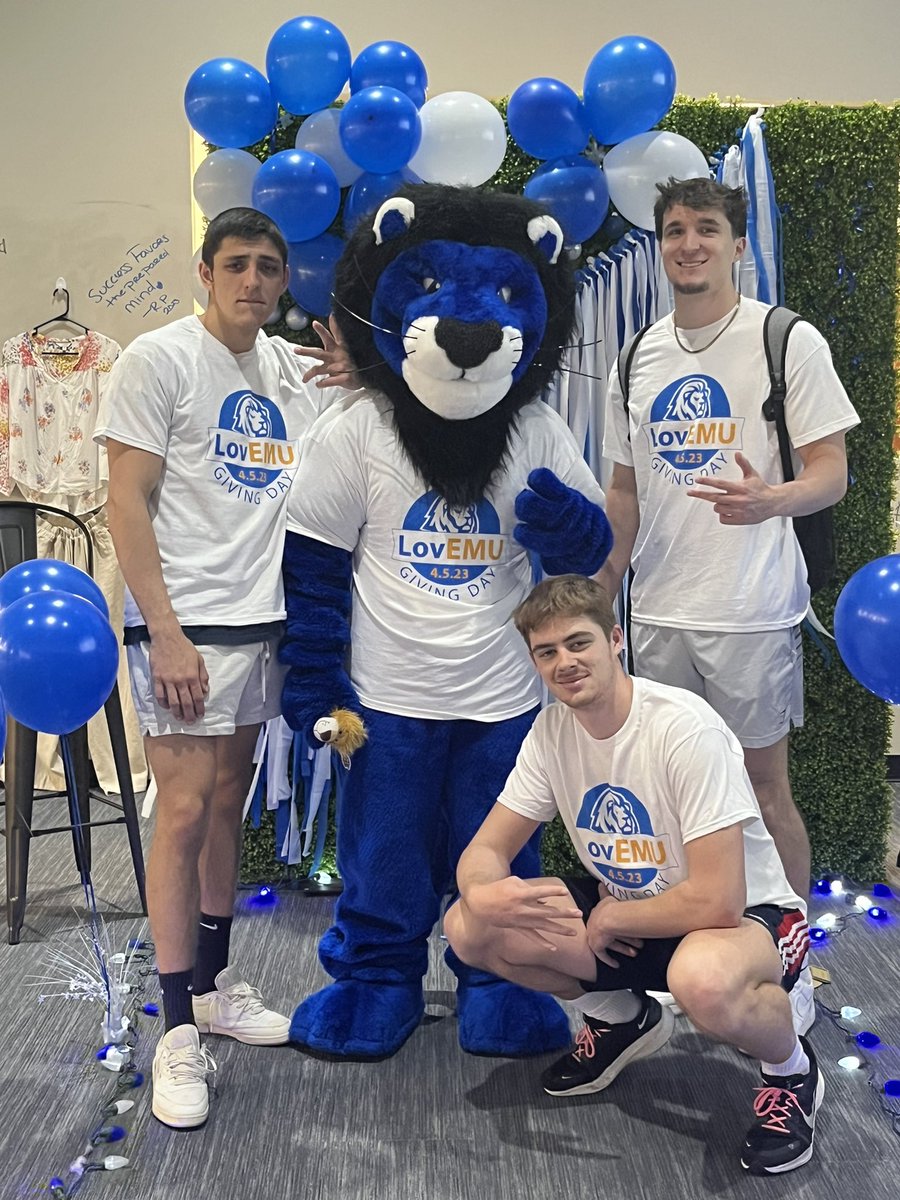 EMU_Athletics's tweet photo. Check out Herm cheesin with some of our @Runnin_Royals players for LovEMU DAY! https://t.co/LRvinzB9Ea
