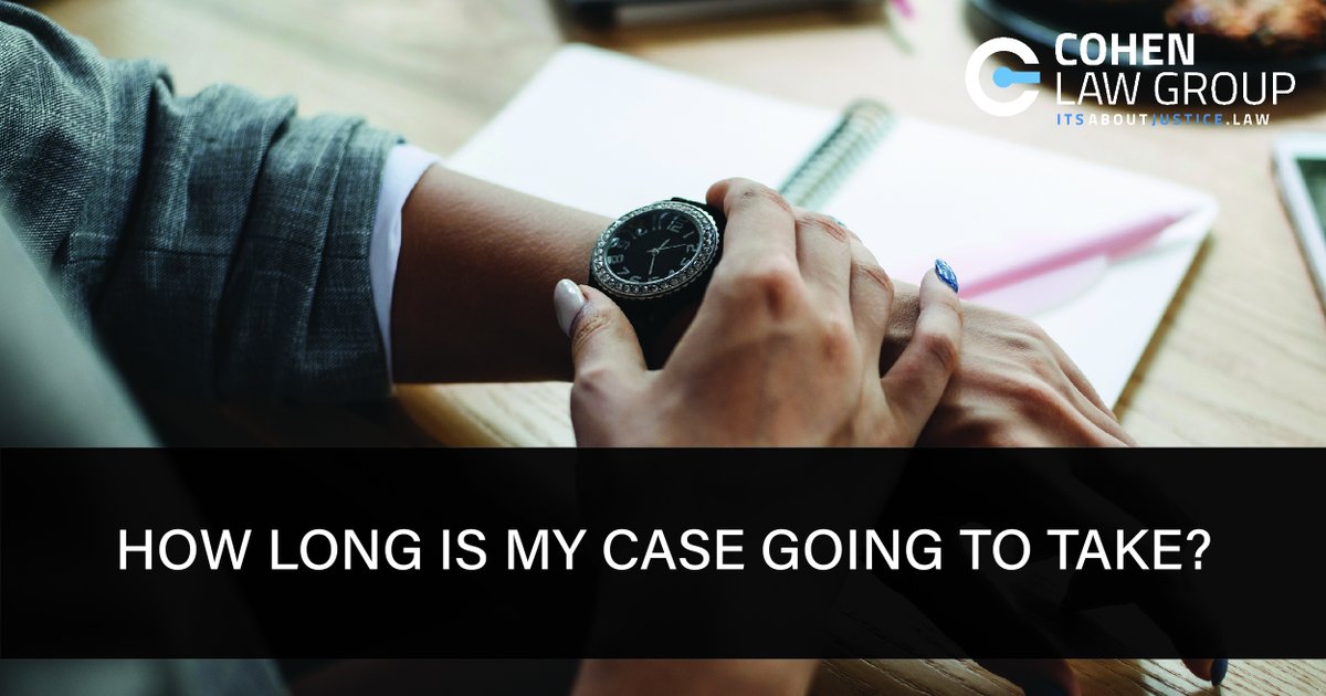 Trying to figure out how long your case is going to take? ⌛Read more to find out --&gt; itsaboutjustice.law/how-long-is-my…  #cohenlawgroup #clg #itsaboutjustice