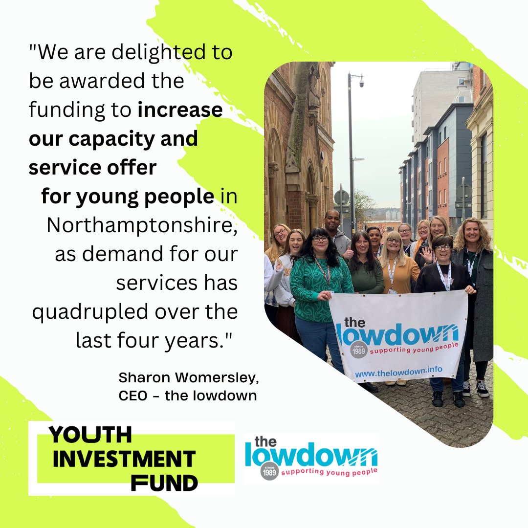 Our #YouthInvestmentFund grant is going to have a huge impact on young people's mental health and wellbeing in Northampton. Thank you @DCMS & @TheSocialInvest “We are delighted to be awarded funding to increase our capacity and service offer for young people.” -Sharon, CEO