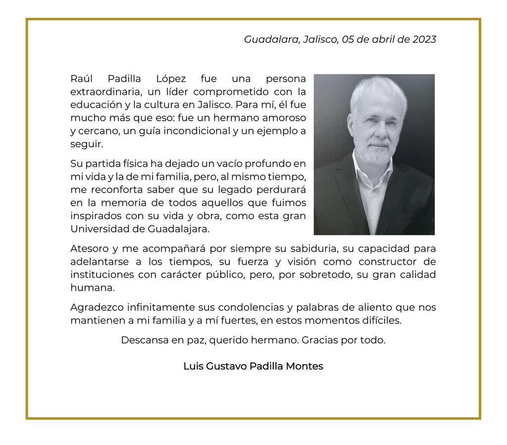 LGustavoPadilla's tweet photo. Muchas gracias por sus condolencias y palabras de aliento en estos momentos difíciles.
Gracias! https://t.co/r3xOw3X2du