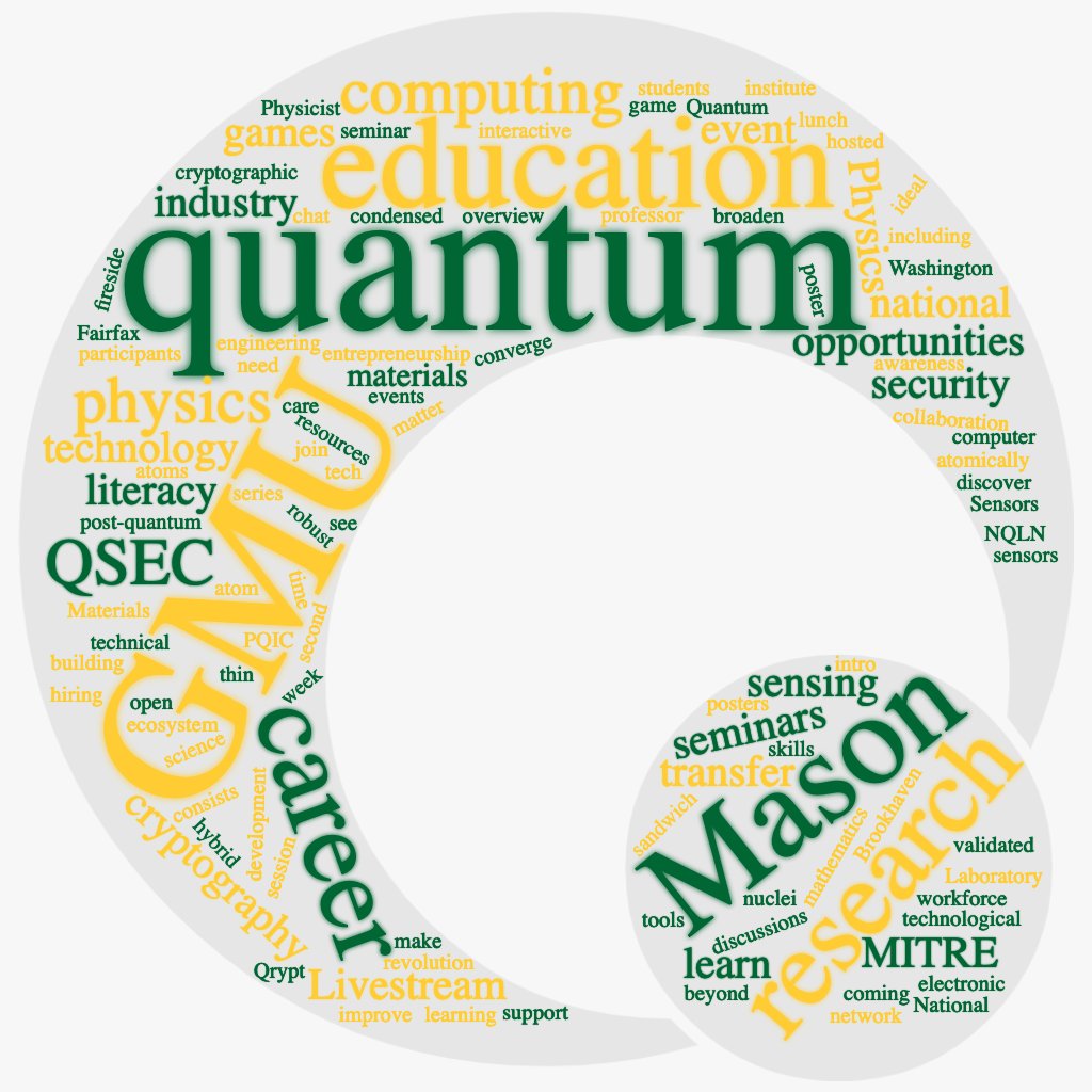 Mason QSEC (@gmu_qsec) on Twitter photo Mason #QuantumWeek is coming! Sign up and join us to find out more about quantum research/education at <a href="/GeorgeMasonU/">George Mason University</a> and career opportunities beyond. qsec.gmu.edu/events/quantum…
<a href="/GMU_COS/">College of Science</a> <a href="/GMUDigitalInnov/">Institute for Digital InnovAtion</a> <a href="/Mason_CEC/">Mason CEC</a> <a href="/WorldQuantumDay/">World Quantum Day</a> Mason #QuantumWeek is coming! Sign up and join us to find out more about quantum research/education at <a href="/GeorgeMasonU/">George Mason University</a> and career opportunities beyond. qsec.gmu.edu/events/quantum…
<a href="/GMU_COS/">College of Science</a> <a href="/GMUDigitalInnov/">Institute for Digital InnovAtion</a> <a href="/Mason_CEC/">Mason CEC</a> <a href="/WorldQuantumDay/">World Quantum Day</a>
