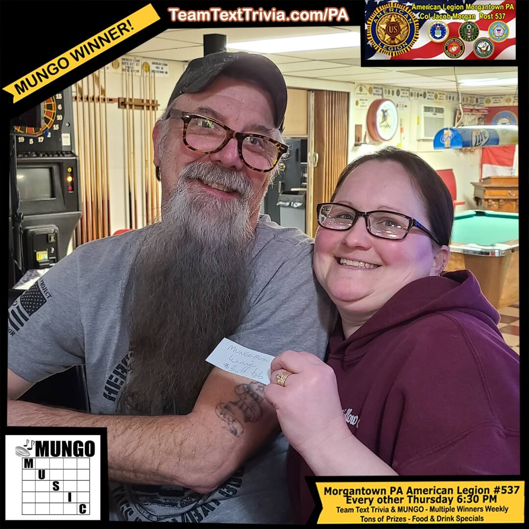 TeamTriviainPA's tweet photo. Morgantown Team Trivia Night! Team Text Trivia &amp; Mungo Music Bingo @ American Legion Thurs 6:30p

https://t.co/7o84kFhADR https://t.co/PrDMJ6d7E4
