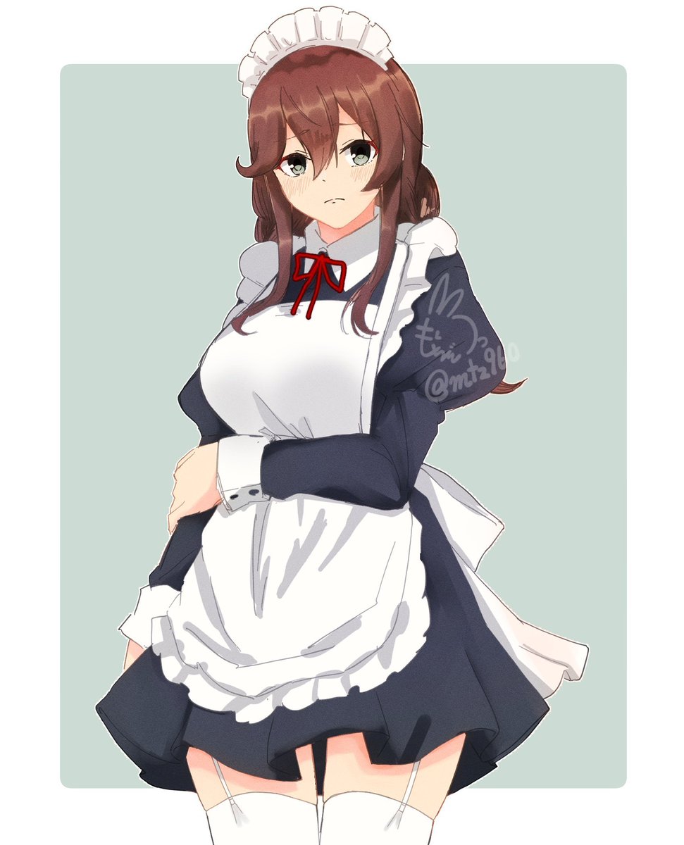 noshiro (kancolle) 1girl solo apron alternate costume maid white apron enmaided  illustration images