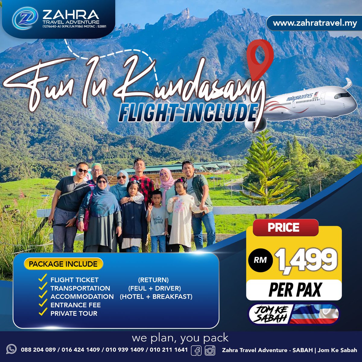 Zahrajomkesabah's tweet photo. Pakej mix trip + flight tiket untuk 3 hari 2 malam dan 4 hari 3 malam (KOTA KINABALU - KUNDASANG)

TARIKH TRIP:- 
✈️: 1 - 4 Sept 2023
✈️: 6 - 9 Oct 2023
✈️: 20 - 23 Oct 2023

📱https://t.co/9Q0CsUsKT0
📱https://t.co/QtIdaMjGD1 https://t.co/mgL0lMmkre