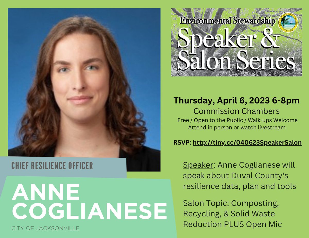 begreenboren's tweet photo. TOMORROW 4/6 6pm - Learn about #resilience and #flooding from @A_Coglianese, CRO, @CityofJax and Duval County’s resiliency data, plan and tools.  Event is free, open to public, in person or via livestream.  Register: https://t.co/IW0UMP46L2 https://t.co/OqqBg76qUR
