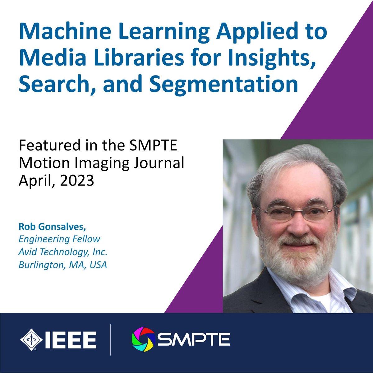 Avid's tweet photo. Innovation shining through: @SMPTEconnect’s Motion Imaging Journal has published 3 papers on Avid colleagues @Rob_Gonsalves_, Zahra Montajabi, and Vahid Khorasani Ghassab’s research work in AI technology

▶️ https://t.co/PB1nMrPSSZ

#avid #ai #smpte #techpaper #technology https://t.co/RG0dveFzib