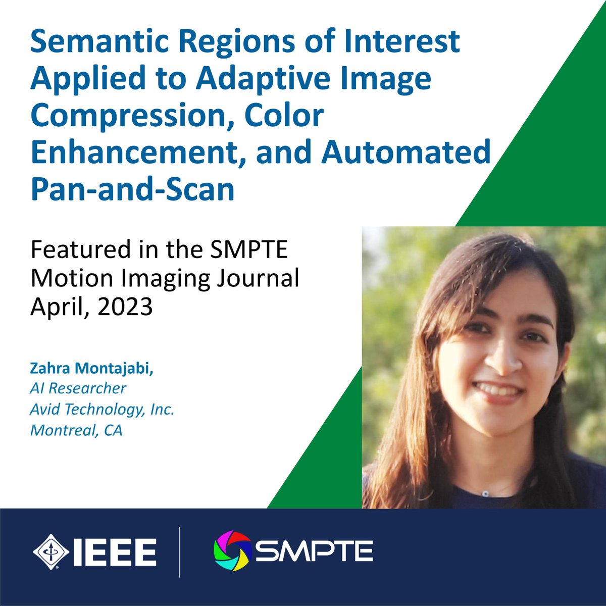 Avid's tweet photo. Innovation shining through: @SMPTEconnect’s Motion Imaging Journal has published 3 papers on Avid colleagues @Rob_Gonsalves_, Zahra Montajabi, and Vahid Khorasani Ghassab’s research work in AI technology

▶️ https://t.co/PB1nMrPSSZ

#avid #ai #smpte #techpaper #technology https://t.co/RG0dveFzib