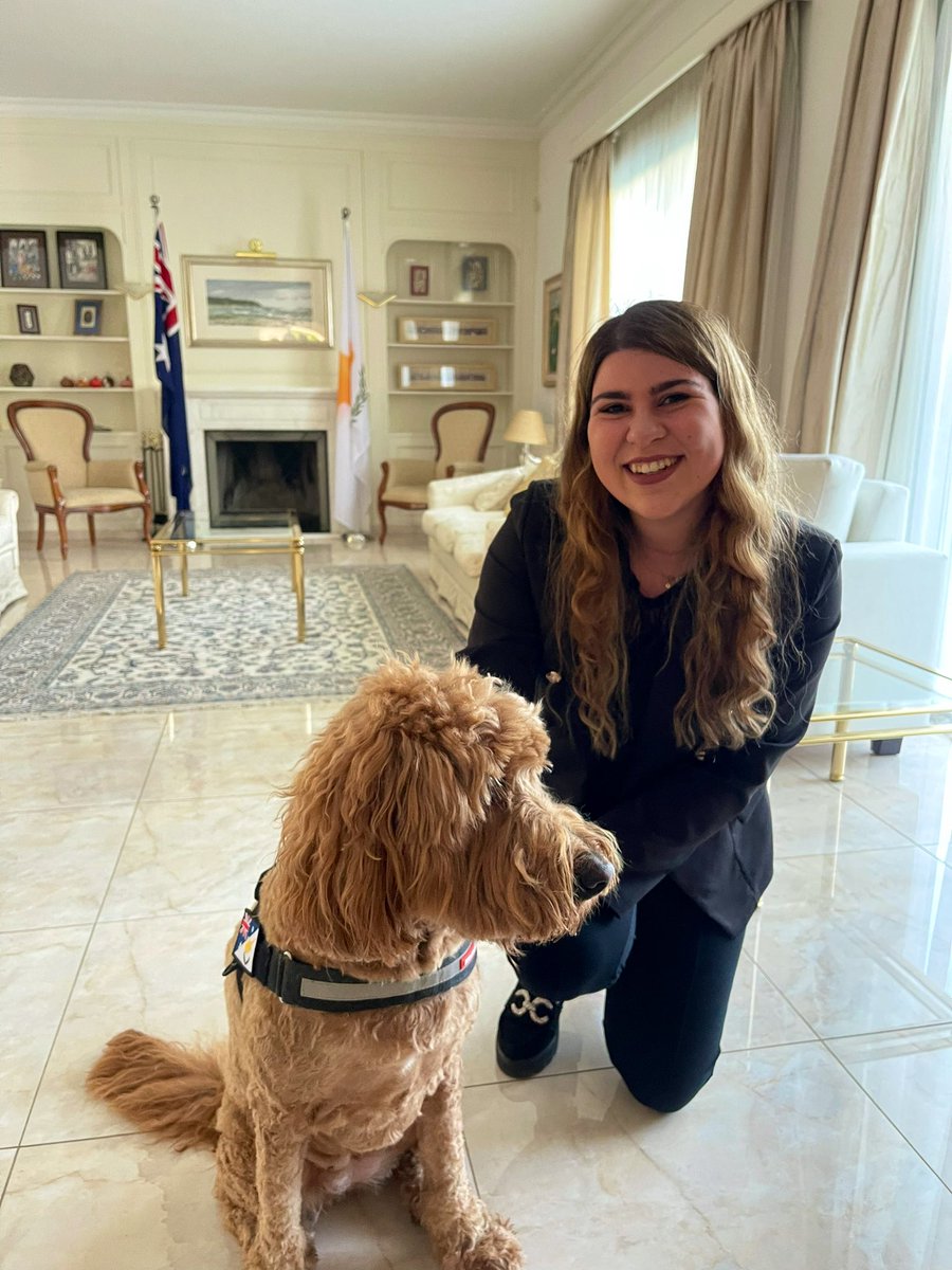 EvgeniaChamilou's tweet photo. Met my first diplo-dog, Peach, also rumoured to be Australia’s most valuable public diplomacy tool 🇦🇺🐶🫶🏻
Thank you Australian High Commission, Cyprus for having Cyprus Youth DiplomaCY at your residence!
@dplmCY @AusHCCyprus 🇨🇾🇦🇺
#AmbassadorSeries https://t.co/5nRw8cBd5L