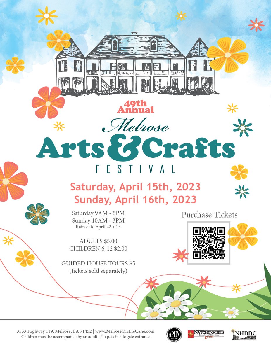 WorkingTod's tweet image. Coming in April!  The 49th the Melrose Annual Arts and Crafts Festival!  Make your trip complete and stay at one of our award-winning bed and breakfast properties at natchitochesbandb.com