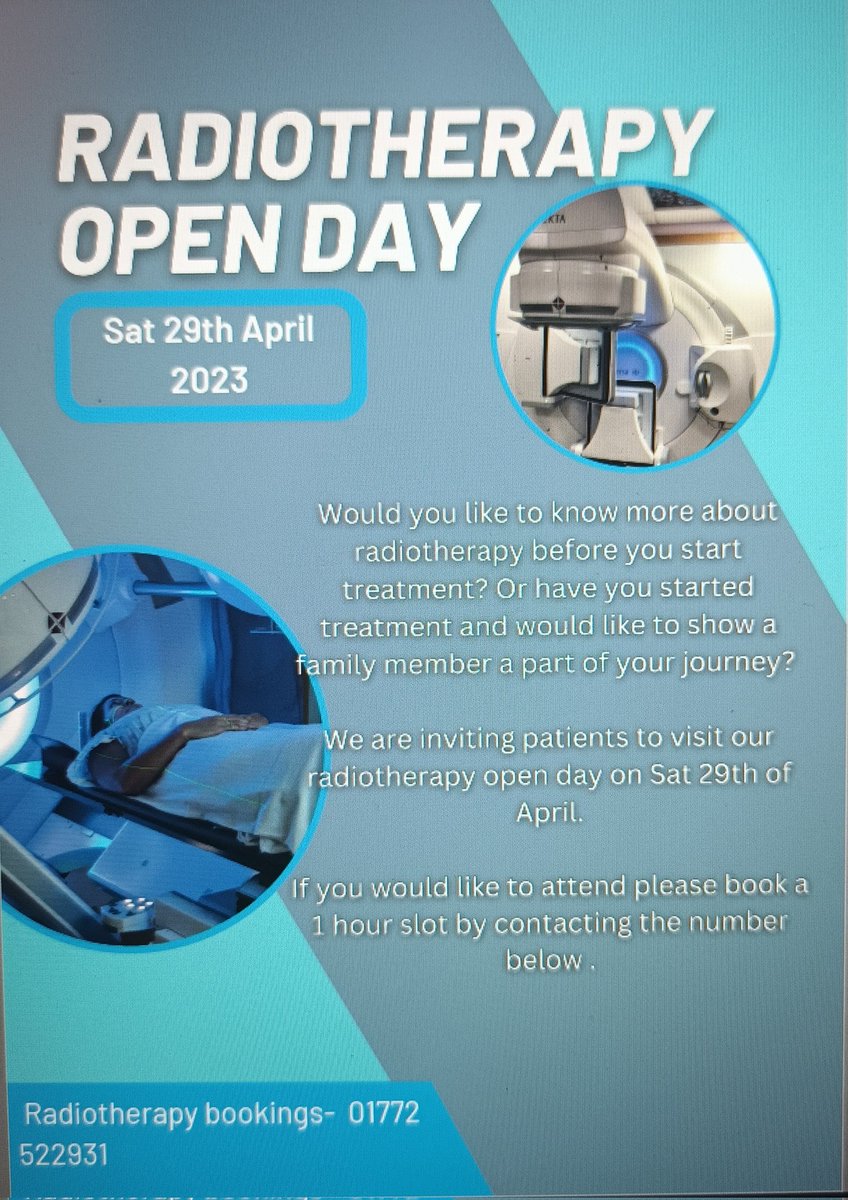 🚨🚨🚨The next Radiotherapy Open Morning is approaching. The previous event was a great success with all pts reporting a decrease in treatment related anxieties. Could you share please🚨🚨 🙏 @RosemereCF @LancsHospitals @info_macmillan