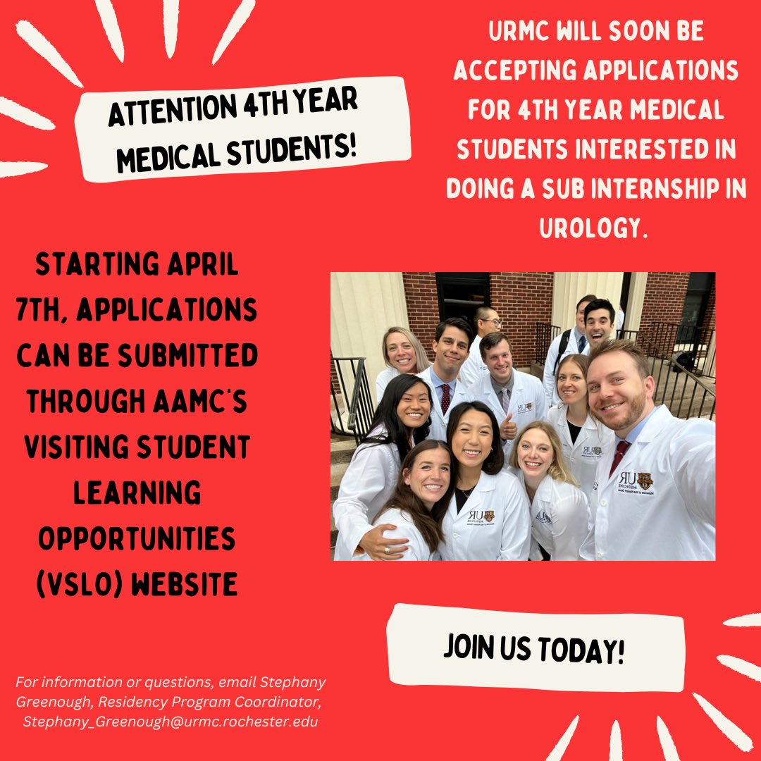 📣Rising #MS4: Apply soon to rotate with us. Have a blast with our fun team while learning and operating a lot!! @so_uro @AmerUrological #urology #urologyresidency #subinternship