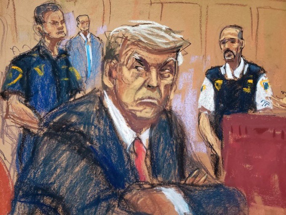BREAKING: Donald Trump’s courtroom sketch from his historic arraignment is released and it’s every bit as monstrous as you’d expect — the facial expression perfectly captures how upset he is to finally be facing consequences for his life of crime. RT IF YOU CAN’T WAIT TO SEE HIM
