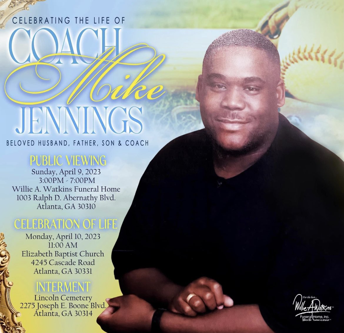 APSMaysRaiders's tweet photo. It is with great sadness that RaiderNation announces the Celebration of Life services for our beloved Coach Mike Jennings. 💙💛💙@DrWilkinsBEMHS @DrVaughan3 https://t.co/wjVOsE1V9q