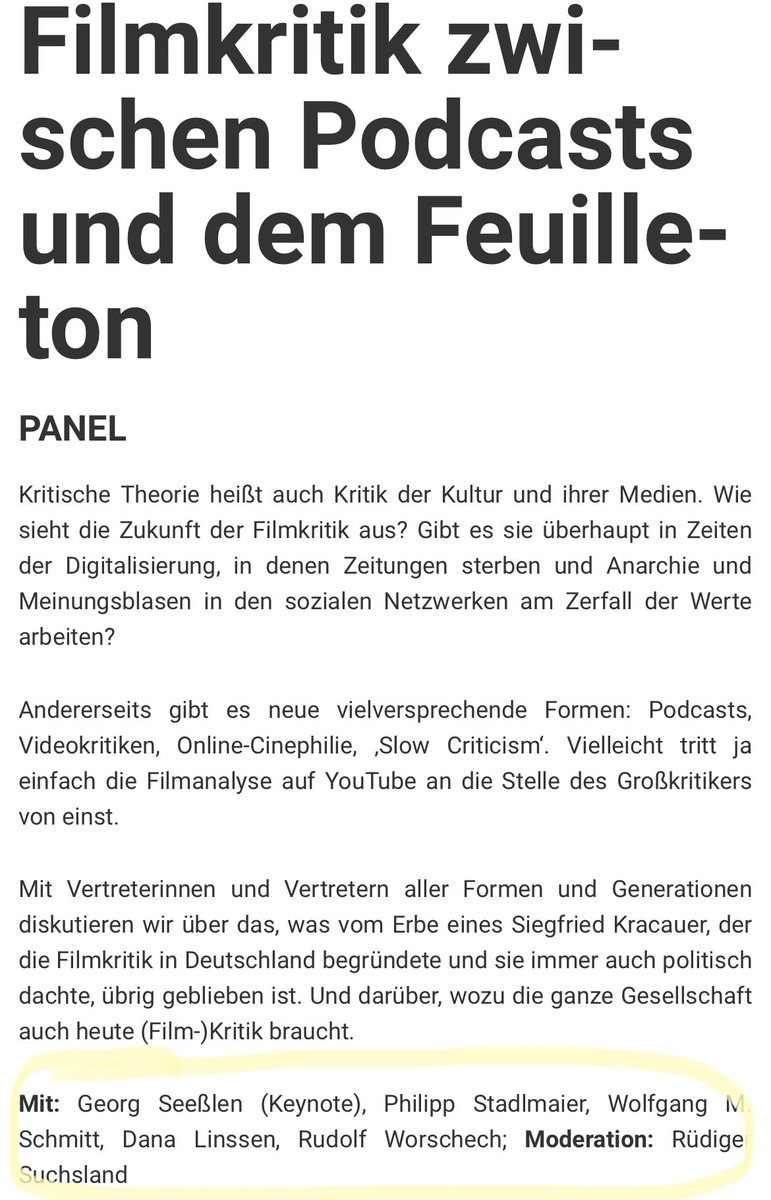 Schade. In unserem Panel <a href="/AdK_Berlin/">Akademie der Künste</a> waren wir uns einig: Filmkritik hat nur mit Vielfalt der Stimmen eine Zukunft. Drückt sich in diesem Panel @LICHTERfilmfest leider nicht aus. Lieber Georg, lieber <a href="/SchmittJunior/">Wolfgang M. Schmitt</a>, ihr dürft auch #InclusionRider nutzen bei solchen Engagements!
