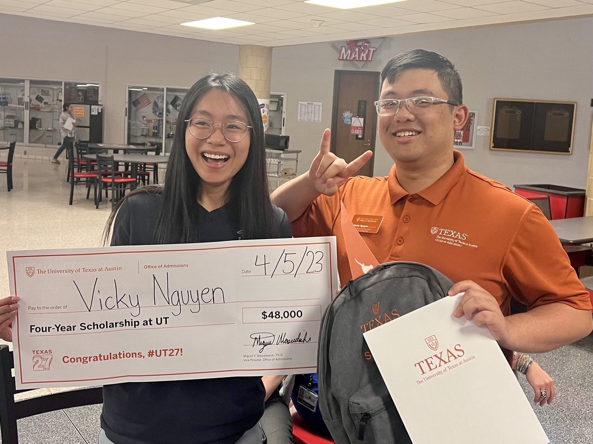 Great Day at Brook…University of TX stopped by and awarded Vicky a full scholarship as an Impact Scholar!! So PROUD of you Vicky, you make an impact here &amp; wherever you go! #weareclearbrook #onaquest